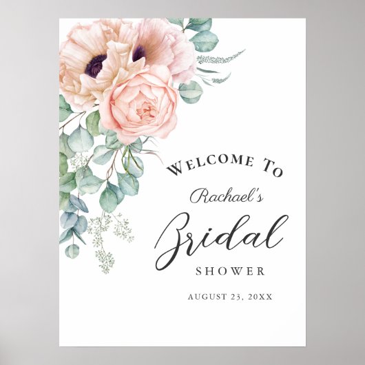 Zachte Roze Aquarel Bloem Meisjes Bruiloft Feest Poster (Voorkant)