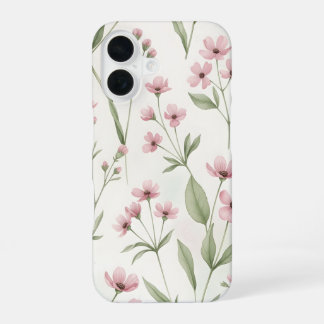 Zachte Roze Aquarel Bloemige Cosmos Bloemen Botani iPhone 16 Hoesje