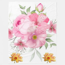 Zachte Roze Aquarel Roos en Wilde Bloem Fleece Dek Deken