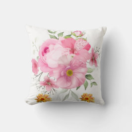 Zachte Roze Aquarel Roos en Wilde Bloem Fleece Dek Kussen