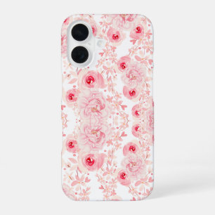 Zachte Roze Aquarel Roos Naadloos Patroon iPhone 16 Hoesje