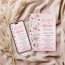 Zachte Roze Aquarel Wilde Bloem Baby Shower