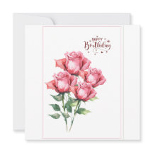 Zachte Roze Aquarelrozen Platte Verjaardagskaart