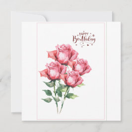 Zachte Roze Aquarelrozen Platte Verjaardagskaart Kaart