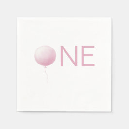 Zachte Roze Ballon Moderne Meisje Eerste Verjaarda Servet