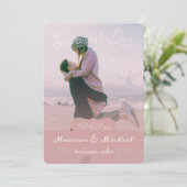 Zachte Roze banner foto slaat de datum aankondigin Kaart (Staand voorkant)