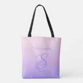 Zachte Roze Blau rustieke monogram Tote Bag (Achterkant)