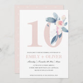 ZACHTE ROZE BLAUWE FLORALE 10E WILLEKEURIG JAAR JU KAART (Voorkant / Achterkant)