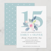 ZACHTE ROZE BLAUWE FLORALE 15 JAAR JUBILEUM KAART (Voorkant / Achterkant)