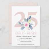 ZACHTE ROZE BLAUWE FLORALE 25E JUBILEUM ELK JAAR KAART (Voorkant / Achterkant)