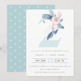 ZACHTE ROZE BLAUWE FLORALE 2E JUBILEUM ELK JAAR KAART