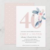 ZACHTE ROZE BLAUWE FLORALE 40E VERJAARDAG ELK JAAR KAART (Voorkant / Achterkant)