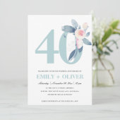 ZACHTE ROZE BLAUWE FLORALE 40E VERJAARDAG ELK JAAR KAART (Staand voorkant)