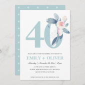 ZACHTE ROZE BLAUWE FLORALE 40E VERJAARDAG ELK JAAR KAART (Voorkant / Achterkant)