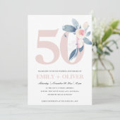 ZACHTE ROZE BLAUWE FLORALE 50E WILLEKEURIG JAAR JU KAART (Staand voorkant)