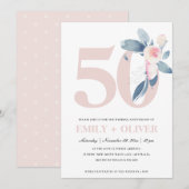 ZACHTE ROZE BLAUWE FLORALE 50E WILLEKEURIG JAAR JU KAART (Voorkant / Achterkant)