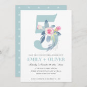 ZACHTE ROZE BLAUWE FLORALE 5E JUBILEUM ELK JAAR KAART (Voorkant / Achterkant)