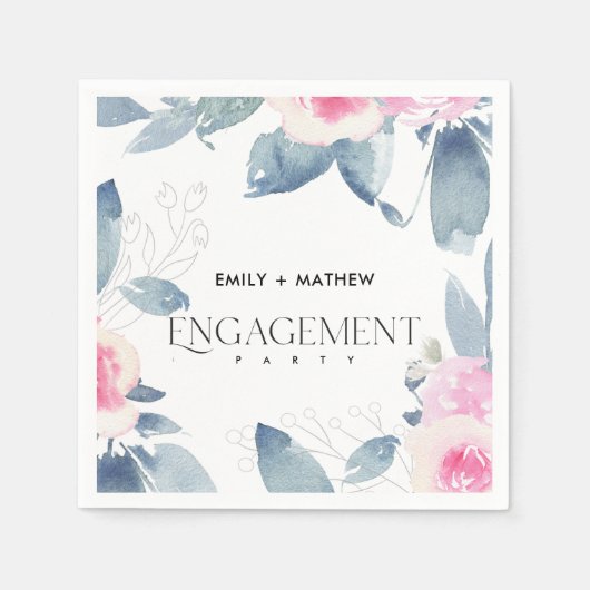 ZACHTE ROZE BLAUWE FLORALE WATERCOLOR BOS ENGAGEME SERVET (Voorkant)