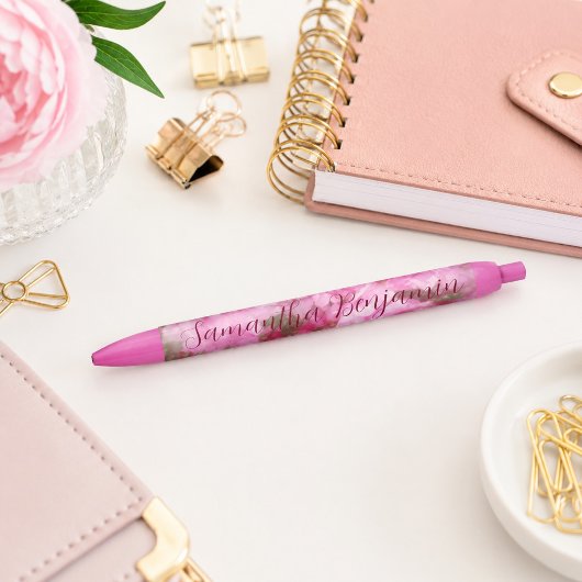 Zachte Roze Bloem Blauwe Inkt Pen
