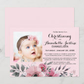 Zachte Roze Bloem Doop Elegante Gebeurtenis Kaart (Voorkant / Achterkant)