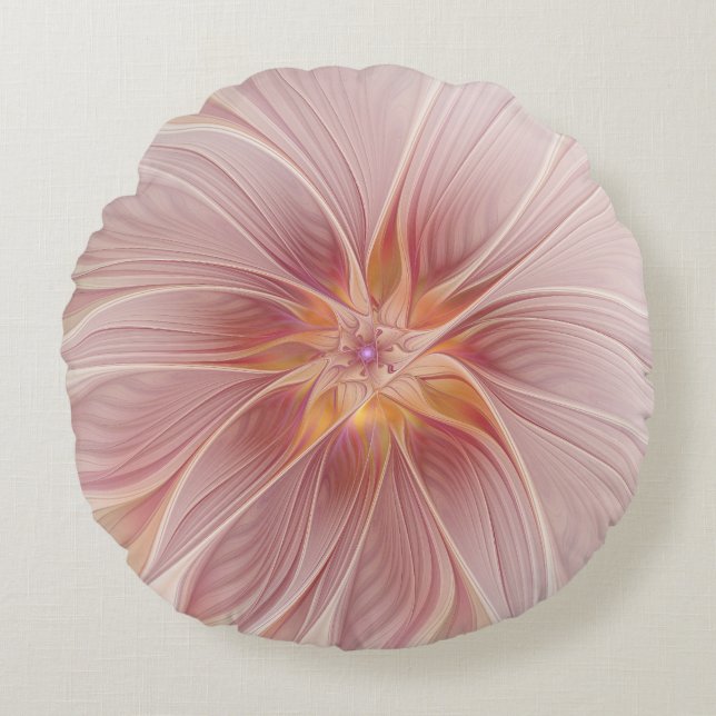 Zachte Roze Bloem Droom Abstracte Fractale Kunst B Rond Kussen (Voorkant)