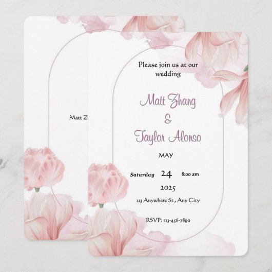 Zachte Roze Bloem Kader Uitnodiging (Voorkant / Achterkant)
