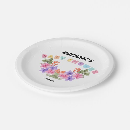 Zachte Roze Bloem Meisje Baby Shower Papieren Bordje (Gekanteld)