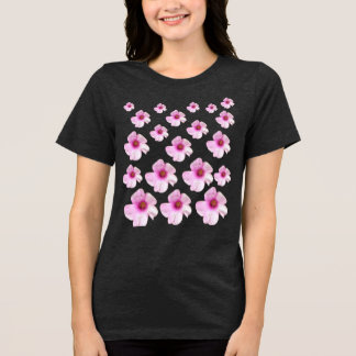 Zachte Roze Bloem Patroon Antraciet Kleur Bloem T- Tri-Blend Shirt