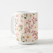 Zachte Roze Bloem Streep Patroon Koffiemok (Voorkant links)