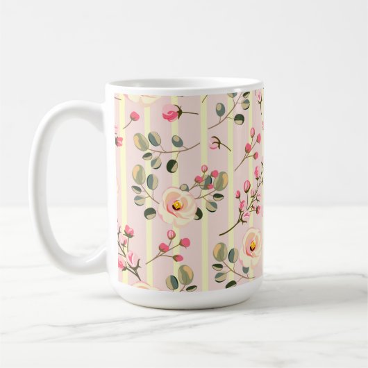 Zachte Roze Bloem Streep Patroon Koffiemok (Links)