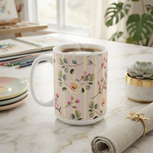 Zachte Roze Bloem Streep Patroon Koffiemok