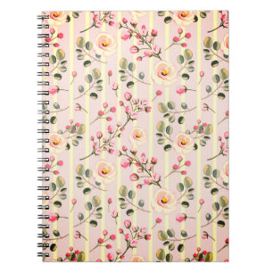 Zachte Roze Bloem Streep Patroon Notitieboek