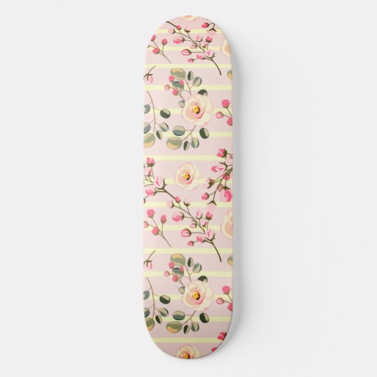 Zachte Roze Bloem Streep Patroon Persoonlijk Skateboard (Voorkant)