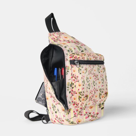 Zachte Roze Bloem Streep Patroon Sling Bag (Open)