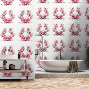 Zachte roze bloem symmetrie badkamer slaapkamer behang
