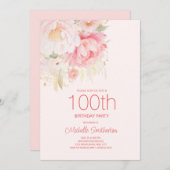 Zachte roze bloemen 100e verjaardag kaart (Voorkant / Achterkant)