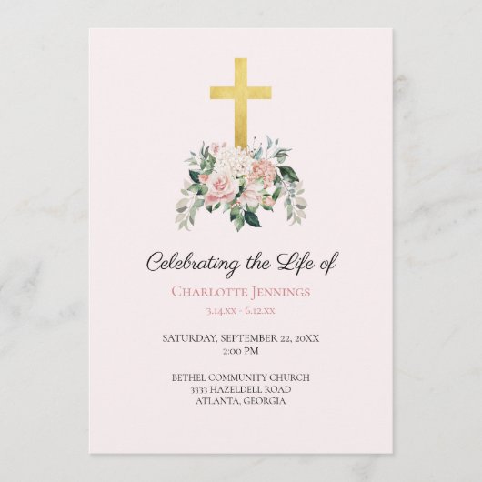 Zachte roze Bloemen Begrafenis Gedenkteken Orde va Programmakaart (Voorkant)