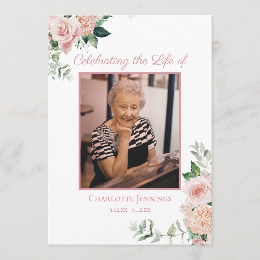 Zachte roze Bloemen Begrafenis Gedenkteken Orde va Programmakaart (Voorkant)