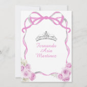 Zachte Roze Bloemen Boog Lint Zilver Meisje Mis Qu Kaart (Achterkant)