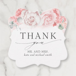 Zachte roze bloemen bruiloft dank u bedankjes labels