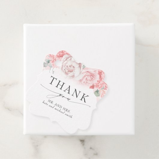 Zachte roze bloemen bruiloft dank u bedankjes labels (In situ)