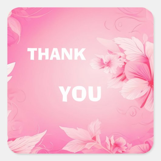 Zachte roze bloemen dank u vierkante sticker (Voorkant)