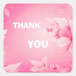 Zachte roze bloemen dank u vierkante sticker