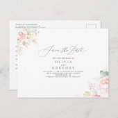 Zachte roze bloemen Elegant Bewaar de datum Aankondigingskaart (Voorkant / Achterkant)
