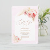 Zachte roze bloemen Elegant Boho Girl Baby shower  Kaart (Staand voorkant)