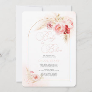 Zachte roze bloemen Elegant Boho Girl Baby shower Kaart