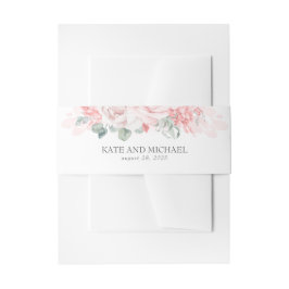 Zachte roze bloemen Elegante bruiloft Uitnodigingen Wikkel