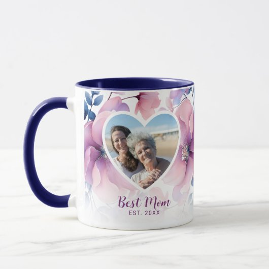 Zachte roze Bloemen Hart Foto Moederdag Gift Mok (Links)