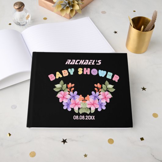 Zachte Roze Bloemen Meisje Baby Shower Gastenboek (Voorkant open)