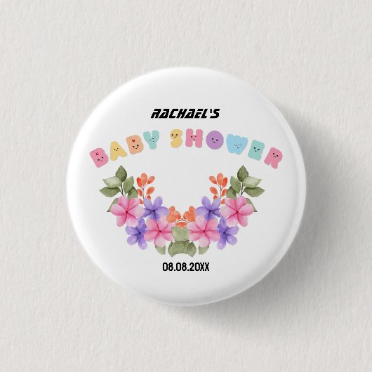 Zachte Roze Bloemen Meisje Baby Shower Ronde Button 3,2 Cm (Voorkant)